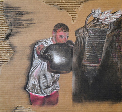 Student artwork "Anti" a boxer on cardboard